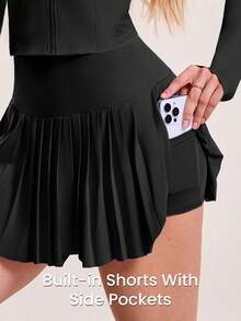 CourtClass Bộ đồ tennis dài tay màu trơn dành cho nữ (2 món) - màu đen - Xem 3