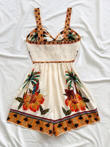 Soleia Women's Vacation Palm Tree Print Cutout Waist Jumpsuit - Multicolor - View 2