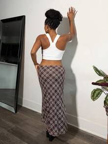 Tyla Gomez Ladies' Plaid Mesh Skirt - Brown - View 2