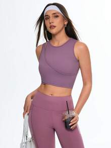 Eassivo Eassivo Damen Frühling/Sommer Patchwork ärmelloses Yoga Sport Tank Top, neuer minimalistischer asymmetrischer Träger Trägershirt - Violett - Übersicht 7