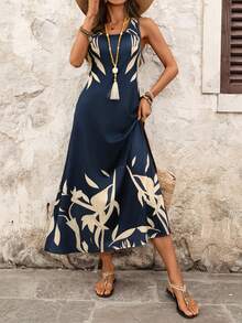 EMERY ROSE Women's U-Neck Sleeveless Wide Strap Minimalist Mid-Length Summer Dress - Multicolor - View 3