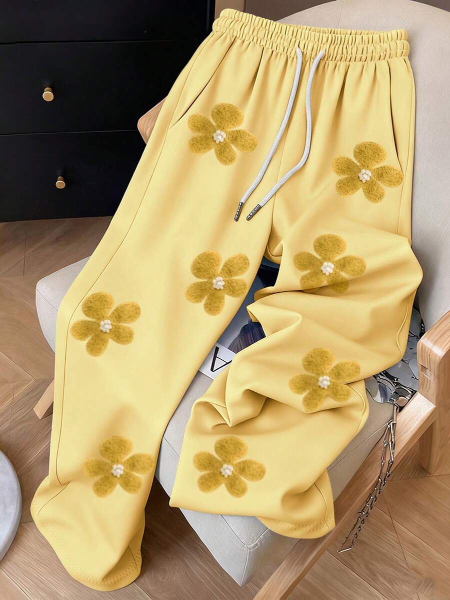 Resyla 新款Y2K俏皮可爱粉彩花卉女式运动裤 - 彩色 - 查看 1