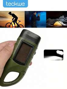 Teckwe Solar LED Torch &Crank Flashlight Rechargeable Outdoor Activity Emergency Light, Green - A - View 1