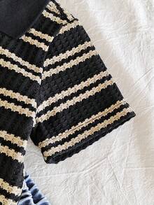 SHEIN Vintaside Kids 男童休闲翻领短袖上衣搭配时尚水洗牛仔裤套装，适合日常穿着、家庭露营、外出就餐或购物。 - 黑色 - 查看 7