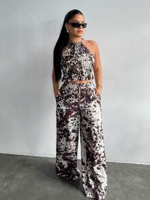 SHEIN SXY 女士印花休闲直筒裤，春夏款 - 彩色 - 查看 4