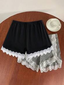 GlowEve CURVE Quần legging nữ cỡ lớn, kiểu dáng giản dị, màu đen trắng, viền ren, thích hợp cho đầu mùa xuân. - màu đen - Xem 2