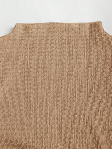 SHEIN Sweetro Waist-Cinching Minimalist Flare Sleeve Bodycon Cinched Waist Dress - Khaki - View 7