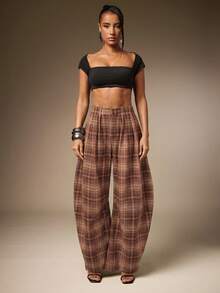 Hauture Basic Summer Casual Solid Charcoal Pleated Oversized Barrel Pants - Multicolor - View 3