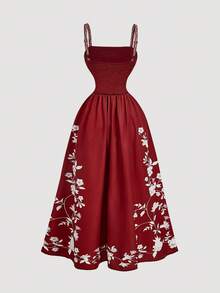 SHEIN MOD 女士碎花无袖连衣裙 - 酒紅色 - 查看 2