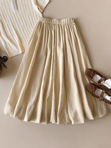 Muvela New Apricot Elastic Waist Puff Skirt, Spring/Summer - Apricot - View 5