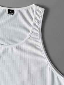 Manfinity Roghcode Men Solid Ribbed Knit Plain Sleeveless Jersey Tank Top, For Workout - White - View 4
