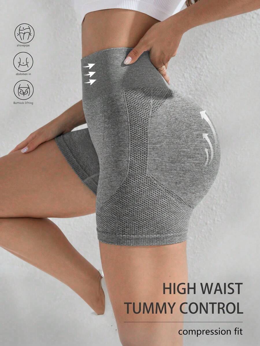 Gameset SHEIN Sport Quần short nữ thời trang cạp cao, co giãn, nâng đỡ vòng bụng. - Màu Xám nhạt - Xem 1