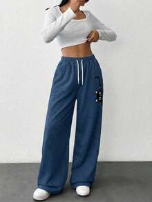 EURMUSE Plus Size Women Loose Drawstring Casual Sweatpants - Royal Blue - View 4