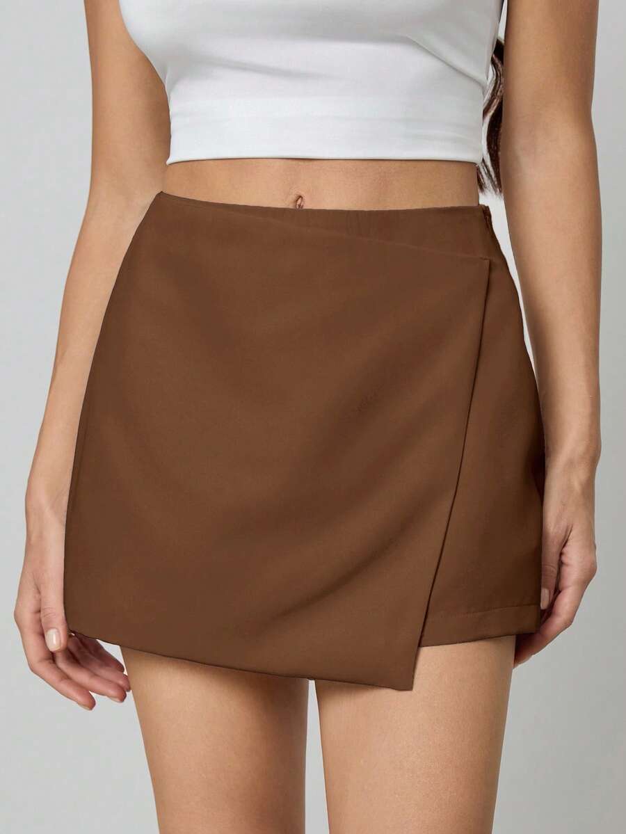 SHEIN Tall 女士纯色简约日常裹身白色半身裙