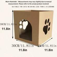 1pc Cat Bed & Scratching Board Combination, Cardboard Material In Natural Wood Color, Suitable For Small And Medium-Sized Cat Litter Box - Brown - View 5