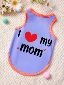 PETSIN 1件 L 码 Love MYMOM 爱心印花宠物背心 紫色拼接橙色休闲风宠物服装 - 彩色 - 查看 1