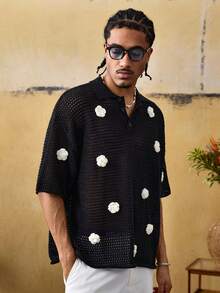 ROMWE MEN Street Life Men's 3D Floral Hollow-Out Knit Sweater - Black - View 7