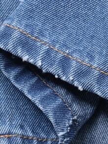 DAZY 年轻女孩弹力腰带印花休闲百搭阔腿牛仔裤 - 藍色 - 查看 7