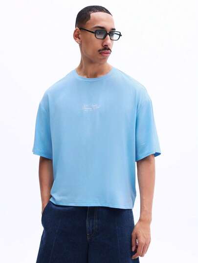 SUMWON Casual Box Fit Cotton T-Shirt With Small Chest Logo Print Short Sleeve Crew Neck Summer Basic Tee Everyday Comfort Wear