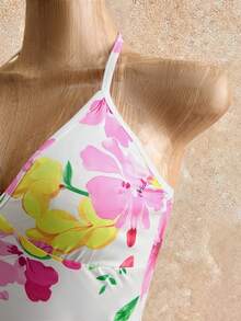 Mistrie Summer New Floral V-Neck Spaghetti Strap Waist Asymmetrical Ruffle Hem Women Vacation Dress - Multicolor - View 6