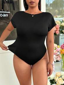 GalTyme Body negro de manga corta y espalda descubierta, talla grande, ajuste ceñido - Negro - Ver 3