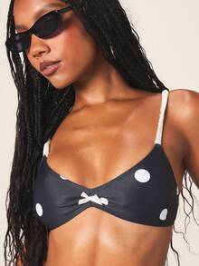 MISSGUIDED Polka Dot Bikini Top With White Bow Detail Sweetheart Neckline Triangle Cups Summer Beach Swimwear Elastic Straps Padded Support - Multicolor - View 4