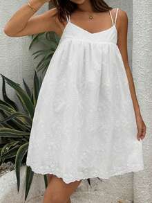 DAZY 波西米亚提花面料吊带短款女士夏季沙滩度假睡裙 - 白色 - 查看 9