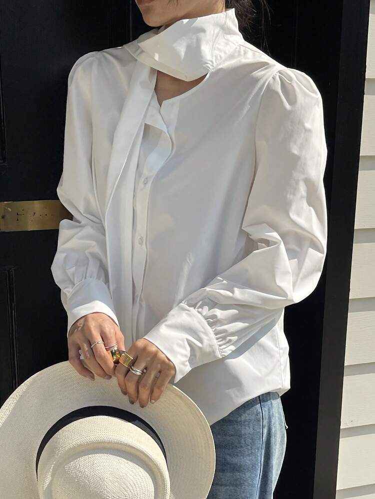 Women's Solid Color Front Button Elegant Long Sleeve Shirt Summer