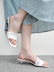 CUCCOO BIZCHIC 春夏新款户外女式杏色方头露趾高跟凉鞋 女式细跟法式裙拖 - 白色 - 查看 5