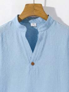 SHEIN Tween Boy Casual Short Sleeve V-Neck Shirt And Shorts Set,Kids Holiday Vacation Light Blue Summer - Blue - View 6