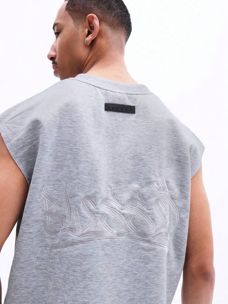 メンズ ノースリーブタンクトップ、控えめなバックグラフィック、レギュラーフィット、カジュアル サマーTシャツ