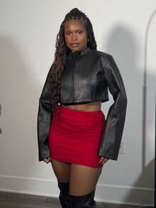 Tyla Gomez Summer Mesh Double Layer Ruched Flared Mini Skirt - Red - View 1