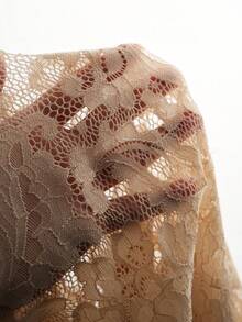 SaltGleam SaltGleam Sexy Lace Hollow See-Through V-Neck Bodycon Halter Mini Dress - Apricot - View 6