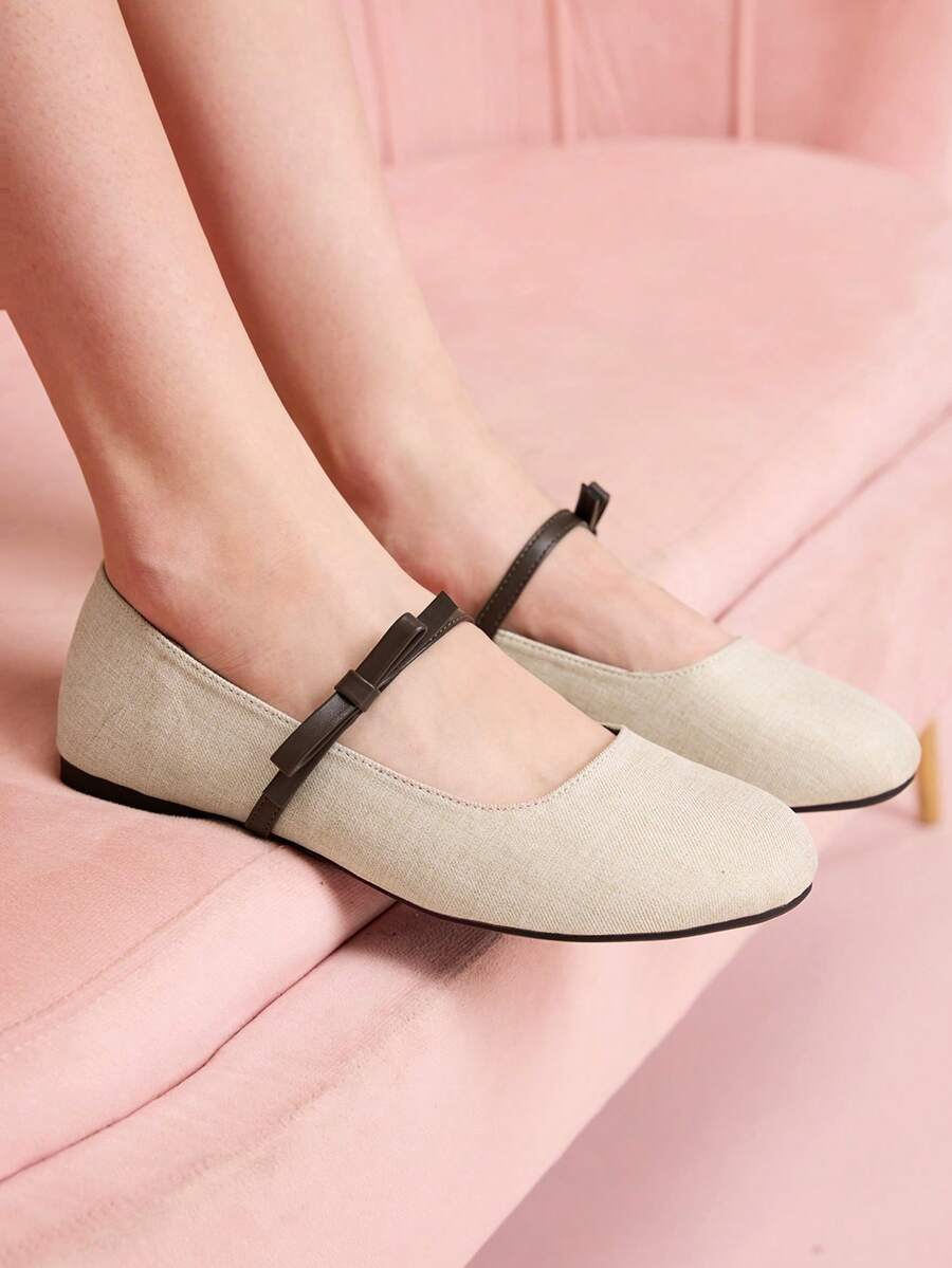 CUCCOO DOLLMOD 法式仙女蝴蝶结玛丽珍鞋 女鞋 春夏新款芭蕾舞鞋 舒适女士通勤鞋 针织帽奶奶鞋 情人节 - 米白色 - 查看 1