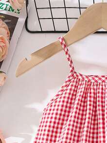 SHEIN Playful Pals Infant/Baby GirlDress, All-Over Red & White Plaid Pattern, Lively And Fresh. Spaghetti Strap Design Suitable For Summer, A Sweet Choice For Girls' Summer Outfits - Red - View 4