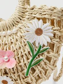 ROMWE Fashion Decal Hollow Portable Pearl Straw Bag DIY Clip Hair Flower Hairpin - Beige - View 3