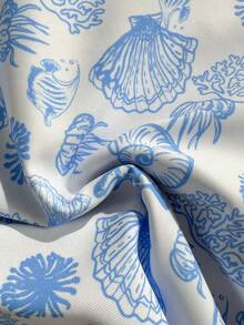 Swim Mod Plus Size Women's Shell Print Sweet Beach Vacation Bikini Set - Blue - View 6