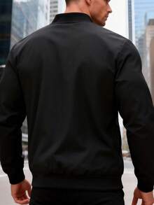 Manfinity Homme Men's Casual Letter Print Zip-Up Jacket - Black - View 2