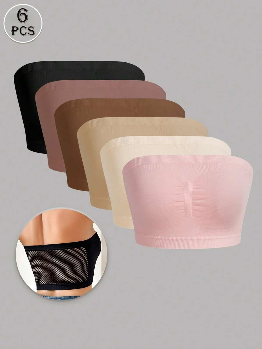 6件装女士无缝露背镂空抹胸文胸，无钢圈无肩带文胸 - 彩色 - 查看 1