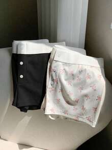 Comfortcana 2件套夏季前扣印花休闲短裤 - 黑色 - 查看 5