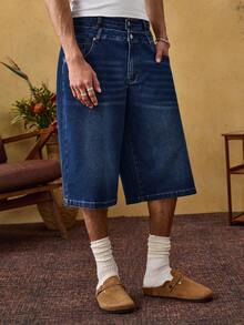 ROMWE MEN Casual Quần short denim nam thêu họa tiết trái cây nhiều màu sắc, thích hợp cho mùa hè. - Màu xanh lam - Xem 5