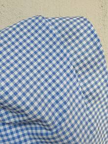 Sunnyshic 女士蓝色格子露背抽绳A字迷你连衣裙，时尚休闲度假沙滩装，适合日常穿着，春夏款 - 藍色 - 查看 8