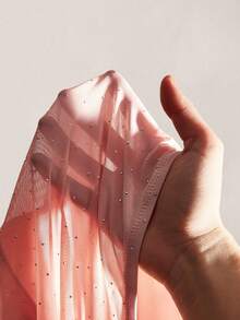 SHEIN ICON 女士纯色水钻装饰露肩长袖连体衣 - 粉色 - 查看 9