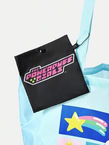 THE POWERPUFF GIRLS X SHEIN 时尚大容量彩虹猫图案手提包 - 淺藍色 - 查看 4