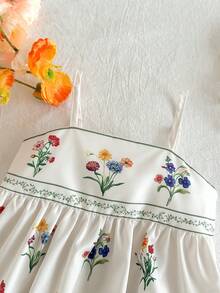 SHEIN Babygirl White Floral Summer Cute Picnic Camisole Dress,Vacation Casual Ditsy Floral Print Ruffle Hem Dress,Bohemian Arabic Maxi Jalabiya Kaftan Abaya - Multicolor - View 4