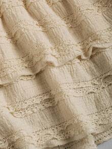 Sweetra Solid Color Ruffle Trim Number Print Double Layered Hem Skirt, Casual & Resort Y2K Mini Short - Khaki - View 5