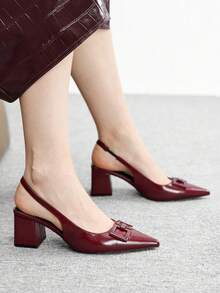 CUCCOO BIZCHIC Casual Solid Color Chunky Heel Backless Women Pumps Spring Shoes - Burgundy - View 7