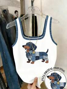 Resyla Regular Fitted Women's Tank Top With Dog Print - Blue and White - View 1