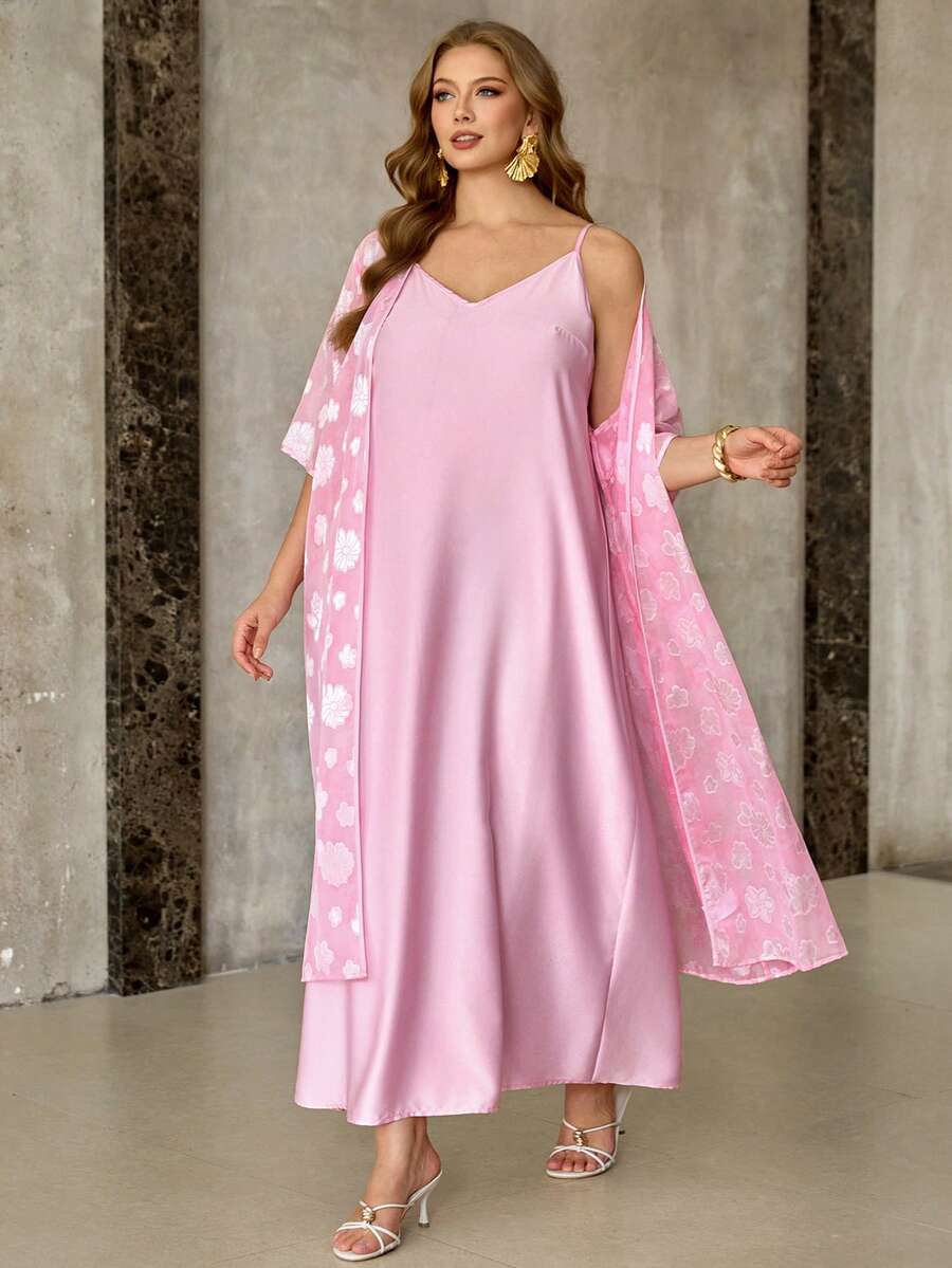 Roveilla Bộ đồ 2 mảnh cỡ lớn, dây mảnh, cổ chữ V, dáng rộng, thoải mái, thích hợp mặc mùa hè. - Hồng - Xem 1