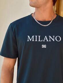 Manfinity CityGents T-shirt D'été À Manches Courtes Imprimé De Lettres Et De Chiffres Pour Homme - Vert sapin - Voir 3